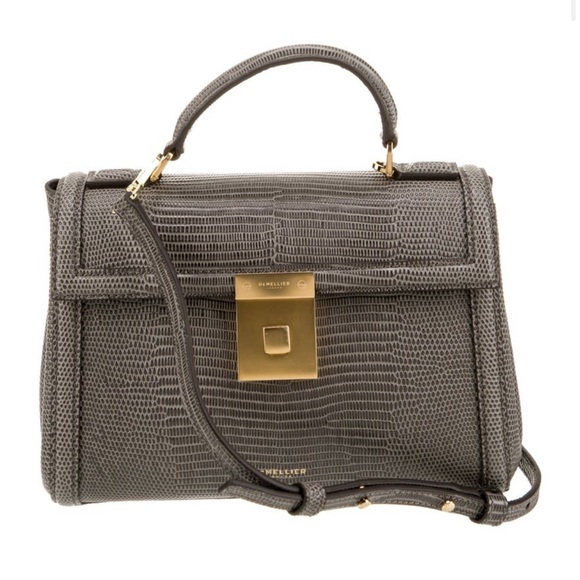 DeMellier Grey Embossed Leather Top Handle Bag Purse - Picture 1 of 9